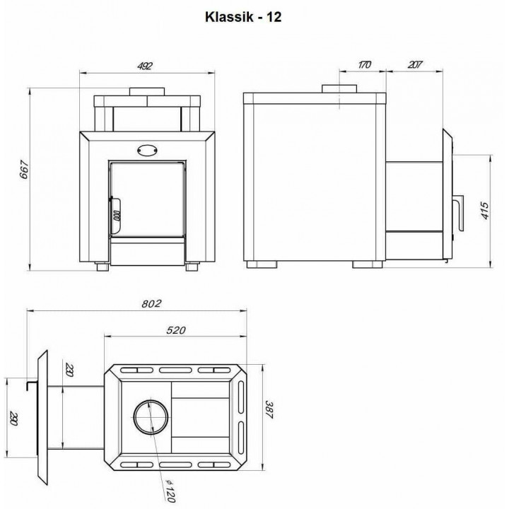 Θερμαντήρας σάουνας με καύση ξύλου - Nova Klasik 12 με γυάλινη πόρτα