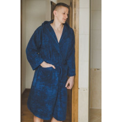 Μπλε βαμβακερή ρόμπα με κουκούλα 