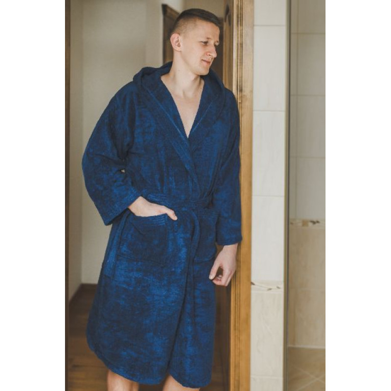 Βαμβακερό μπουρνούζι με κουκούλα, μπλε