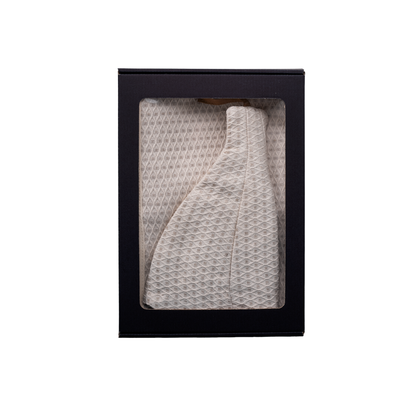 Σετ δώρου σε κουτί δώρου για ΑΥΤΗΝ. Γυναικείο καπέλο και ποδιά σάουνας - ΛΙΝΟ