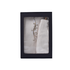 Σετ δώρου σε κουτί δώρου για ΑΥΤΗΝ. Γυναικείο καπέλο και ποδιά σάουνας - ΛΙΝΟ, κεντημένο 