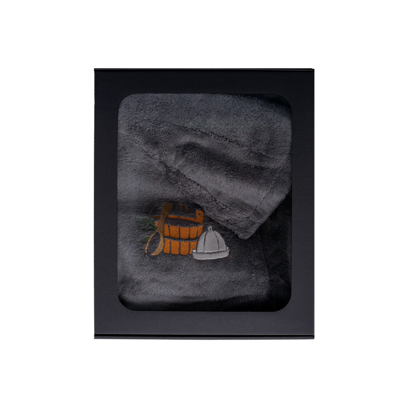 Σετ δώρου σε κουτί δώρου για ΑΥΤΟΝ. Ανδρικό καπέλο και ποδιά σάουνας - ΓΚΡΙ