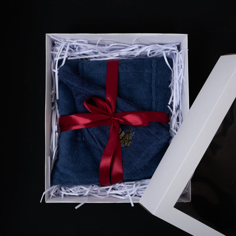 Σετ δώρου για Αυτόν - ΜΠΛΕ, 55x150 cm, σε συσκευασία δώρου. Ποδιά και καπέλο για σάουνα