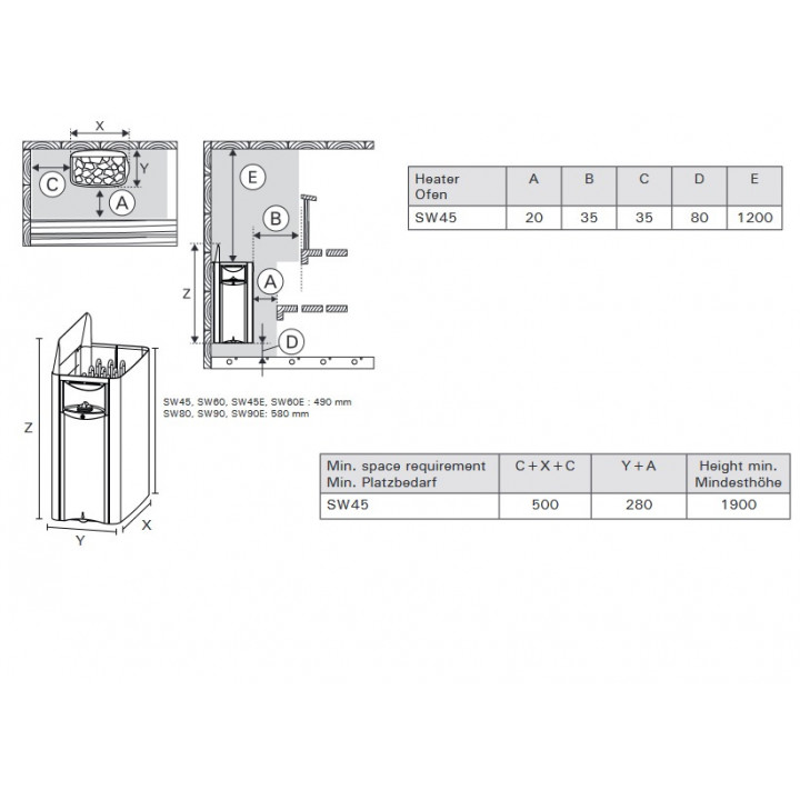 Ηλεκτρικός θερμαντήρας σάουνας - HARVIA The Wall Black Steel SW45E 4,5 kW