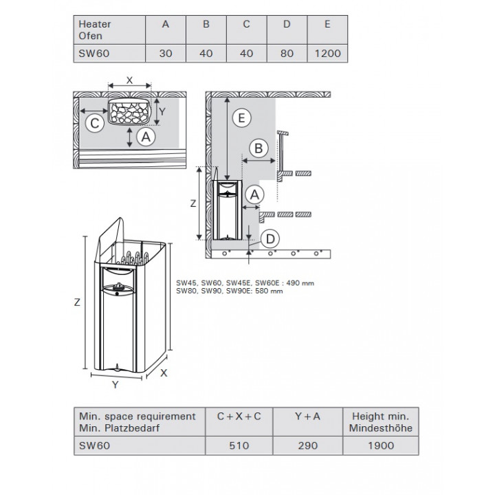 Ηλεκτρικός θερμαντήρας σάουνας - HARVIA The Wall SW60E, 6 kW