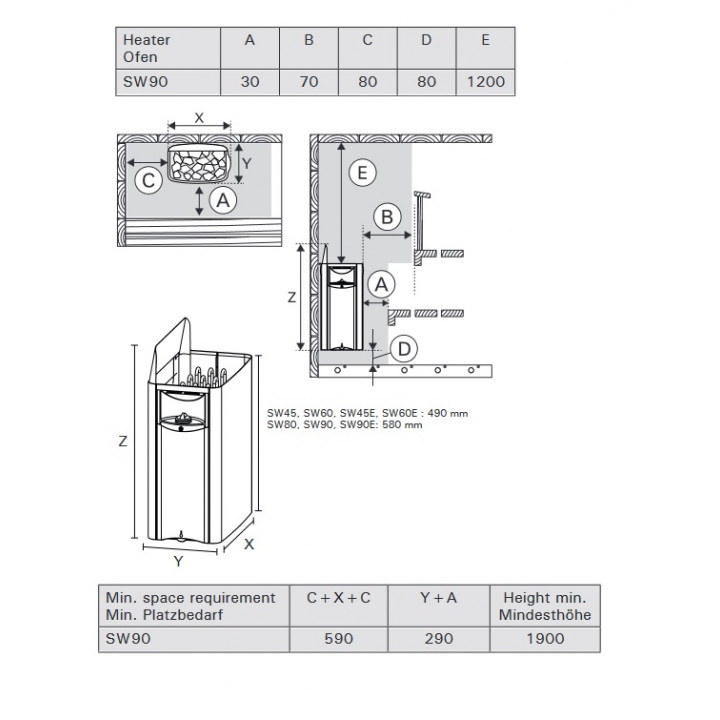 Ηλεκτρικός θερμαντήρας σάουνας - HARVIA The Wall SW90E, 9 kW
