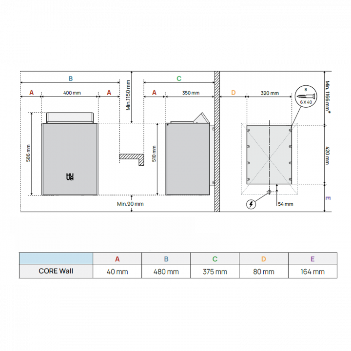 Ηλεκτρικός θερμαντήρας σάουνας - HUUM Core Wall 7, μαύρος