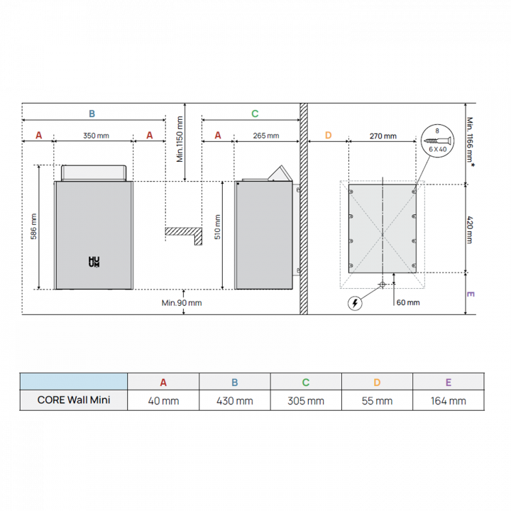 Ηλεκτρικός θερμαντήρας σάουνας - HUUM Core Wall Mini Combi 4