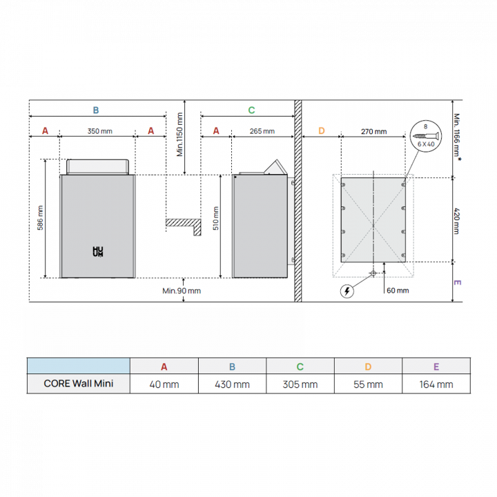Ηλεκτρικός θερμαντήρας σάουνας - HUUM Core Wall Mini, μαύρος
