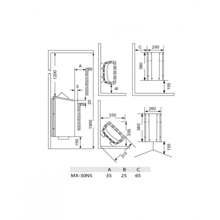 Ηλεκτρικός θερμαντήρας σάουνας - SAWOTEC MINI X Corner, 3,0kW, χωρίς μονάδα ελέγχου