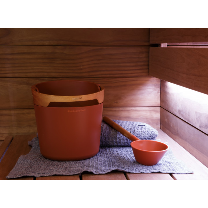 Σετ κάδος και κουτάλα σάουνας HARVIA Helmi, Terracotta