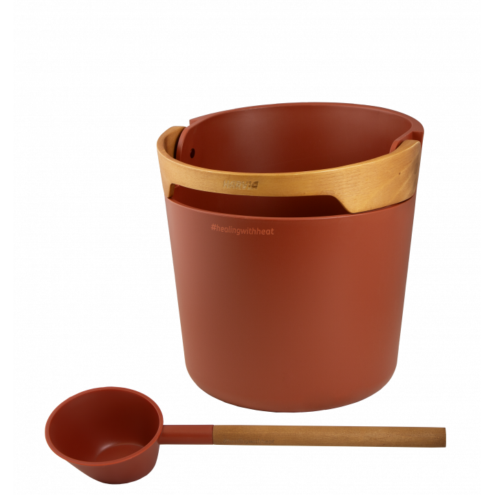 Σετ κάδος και κουτάλα σάουνας HARVIA Helmi, Terracotta