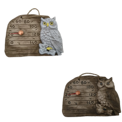 Κεραμικό θερμόμετρο σάουνας - κουκουβάγια σε κλαδί 