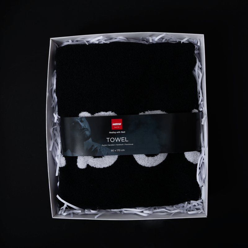 Πετσέτα HARVIA #healingwithheat σε συσκευασία δώρου, 90 x 170 cm, μαύρη