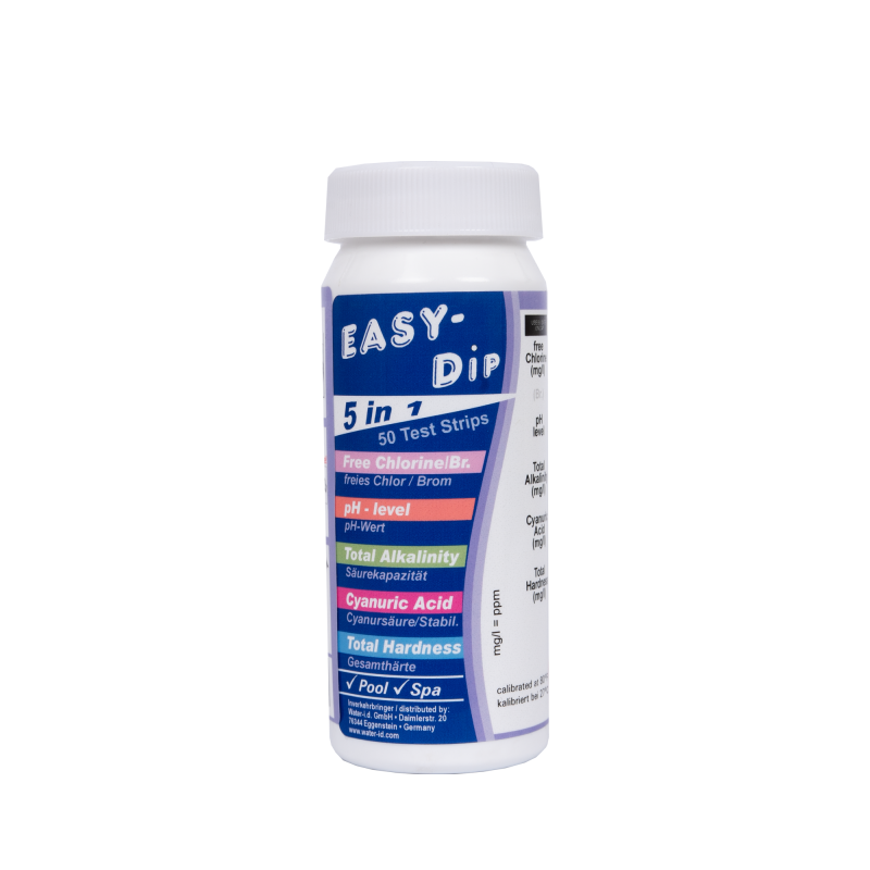 Δοκιμαστικές ταινίες νερού Easy-Dip 5 σε 1, PH/CL/BR/Σταθεροποιητής/Αλκαλικότητα/Σκληρότητα